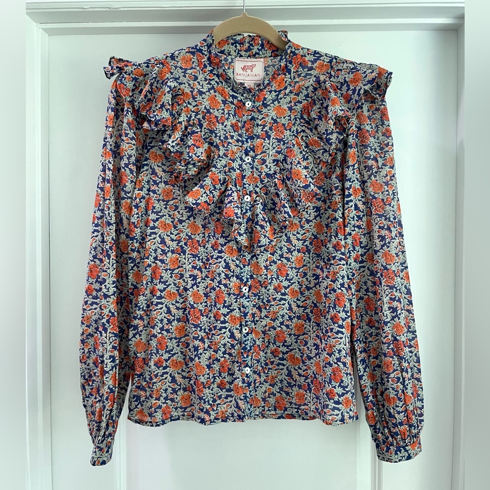 Banjanan Nina Shirtblue - Siesta Blueprint Top - Size XS